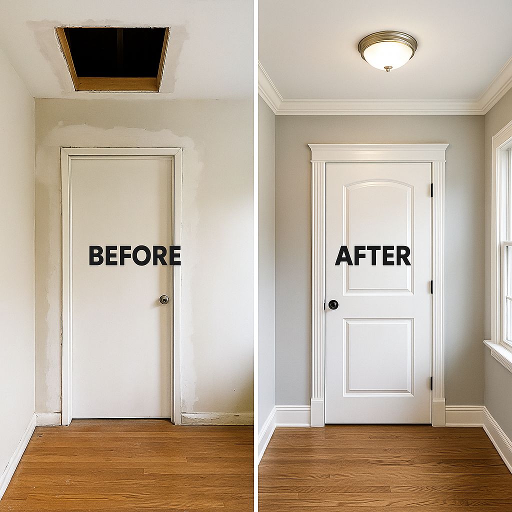 Before and after interior upgrade side by side